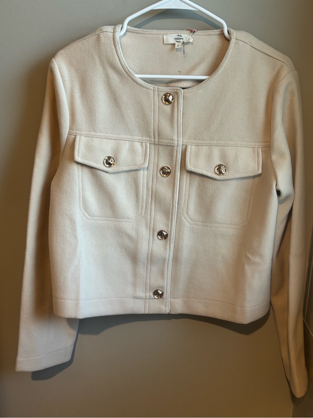 entro Cream Collarless Button-Front Jacket